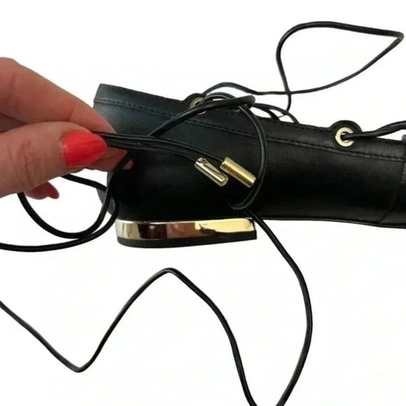 Aldo Alize Black Leather Ballet Flats Pointy Toe Lace Up Ankle Ties Size 7.5 - Picture 12 of 16